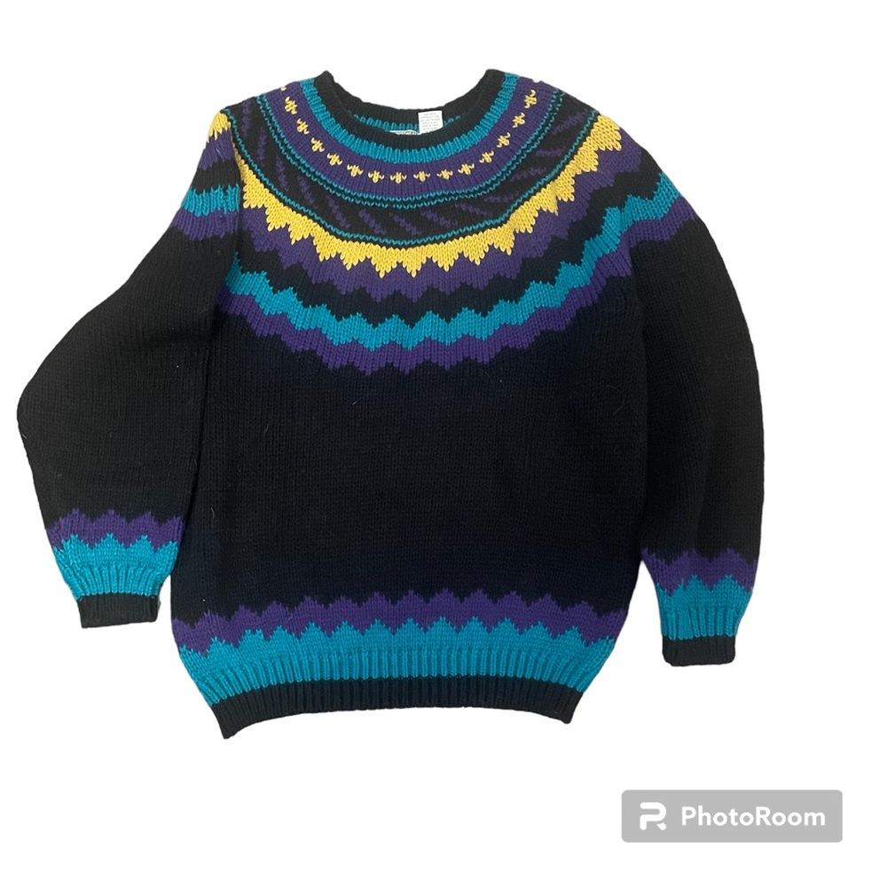 Vintage Retro 80's Hippy Love Peace  Aztec Design Crew Neck Wool Sweater…
